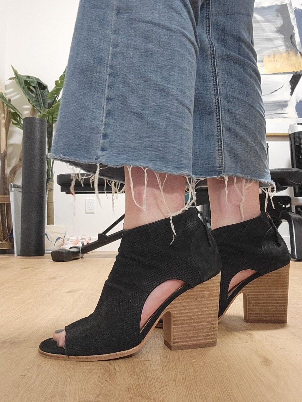Vince Camuto Perforated Open Toe Booties - Black (Size 10)